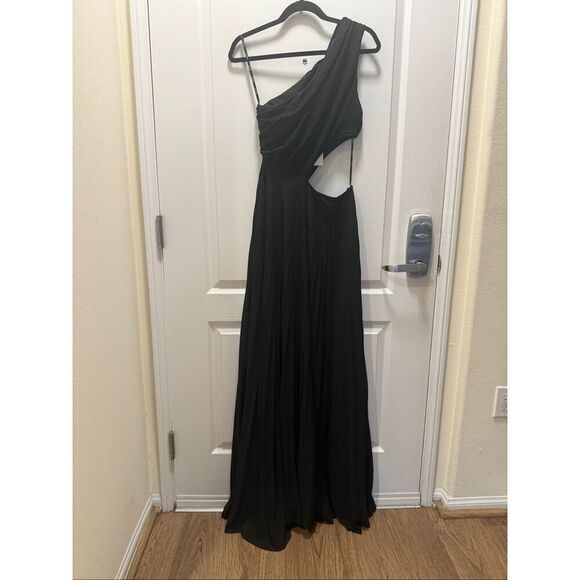Sonya Moda Black One Shoulder Pleated Maxi Gown Cutout Formal Dress size S NWT - Picture 5 of 6